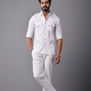 Comfy White Hunting Style Cotton Shirt - Premium Comfort Style | Jaipurio